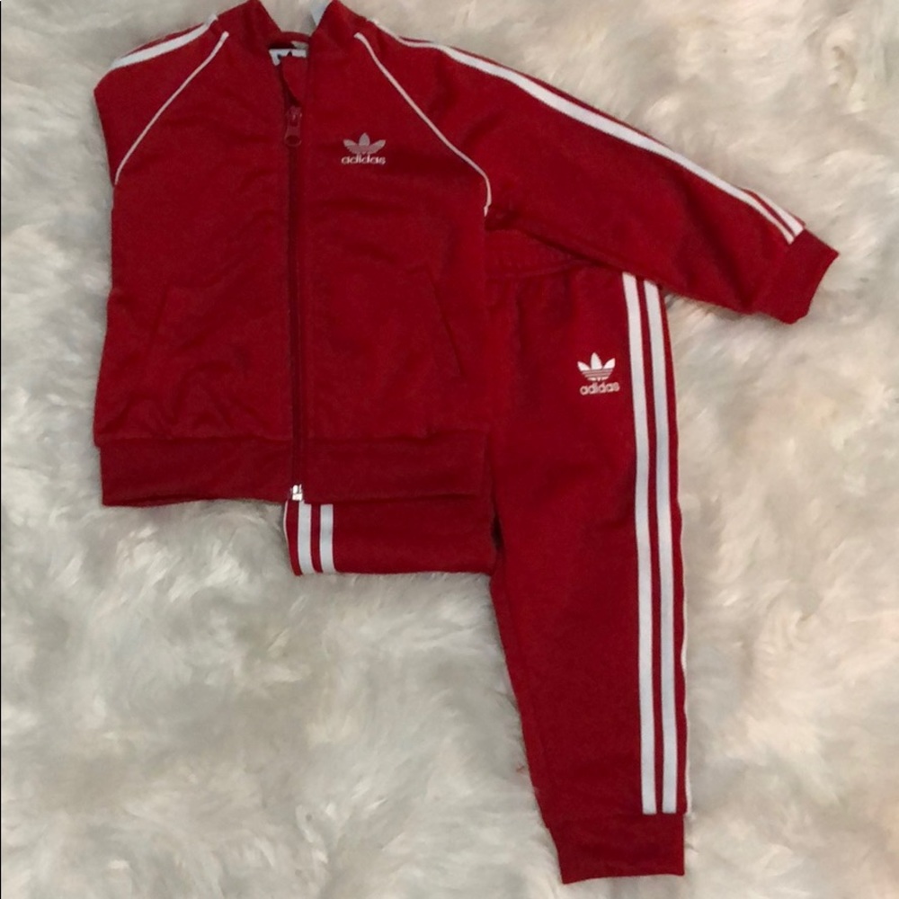 Toddler adidas matching pant set red